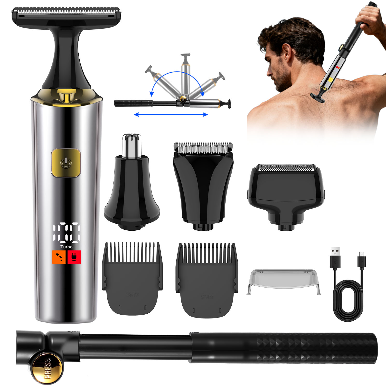 Men'S Grooming Hair And Body Wash - 하테커 전기 충전식 남성용 전신 트리머